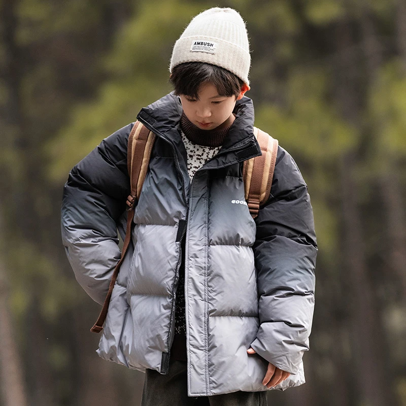 【断码清仓】男童宽松渐变羽绒服中大童加厚保暖外套儿童时尚冬童装