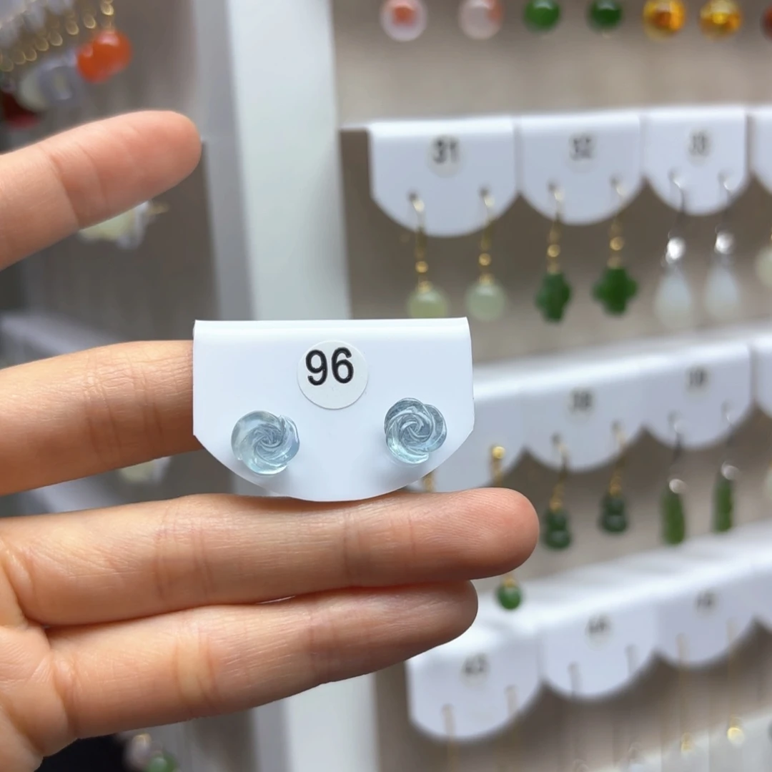 水晶耳饰银S925镶嵌海蓝宝