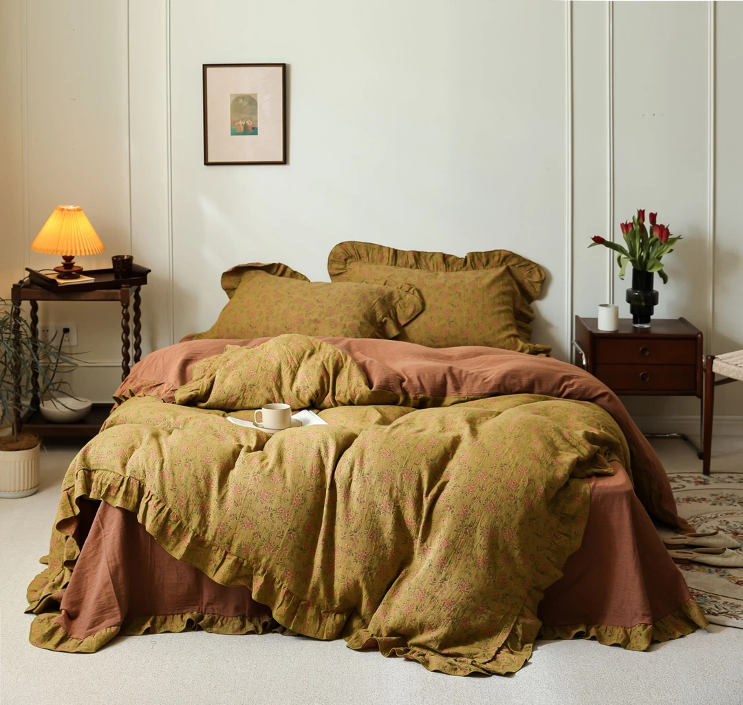 【花枝摇溢】法式花边 色织提花织布工艺 A类全棉花边款 四件套