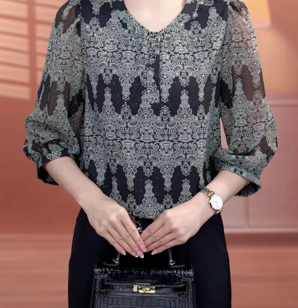 【洒银】早秋薄款冰丝衬衫2025新款胖mm大码显瘦宽松透气七分袖上衣