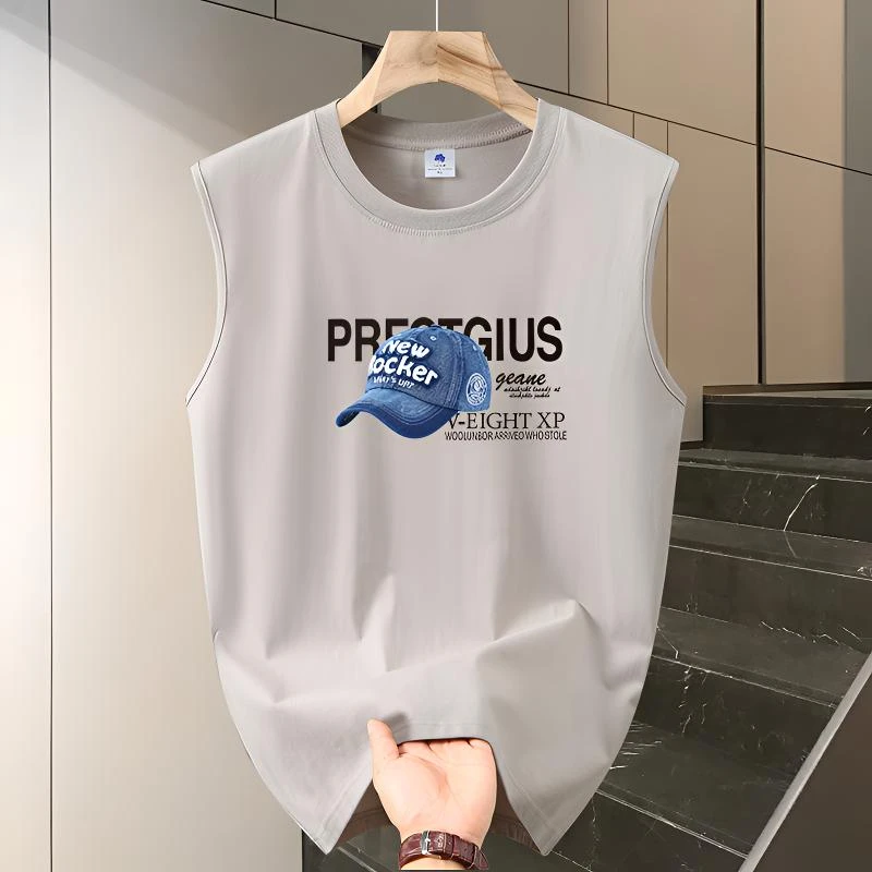 夏季纯棉透气跨栏背心男士健身运动宽松休闲圆领无袖t恤坎肩潮流