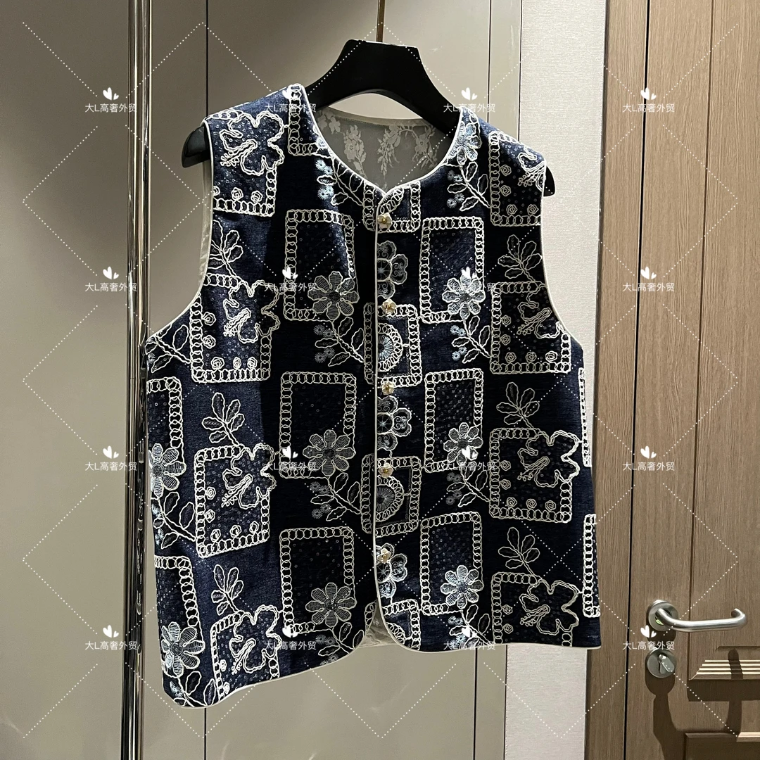 【大L】重磅外贸进口高奢重工设计师新中式花朵亮片刺绣马夹MG2527