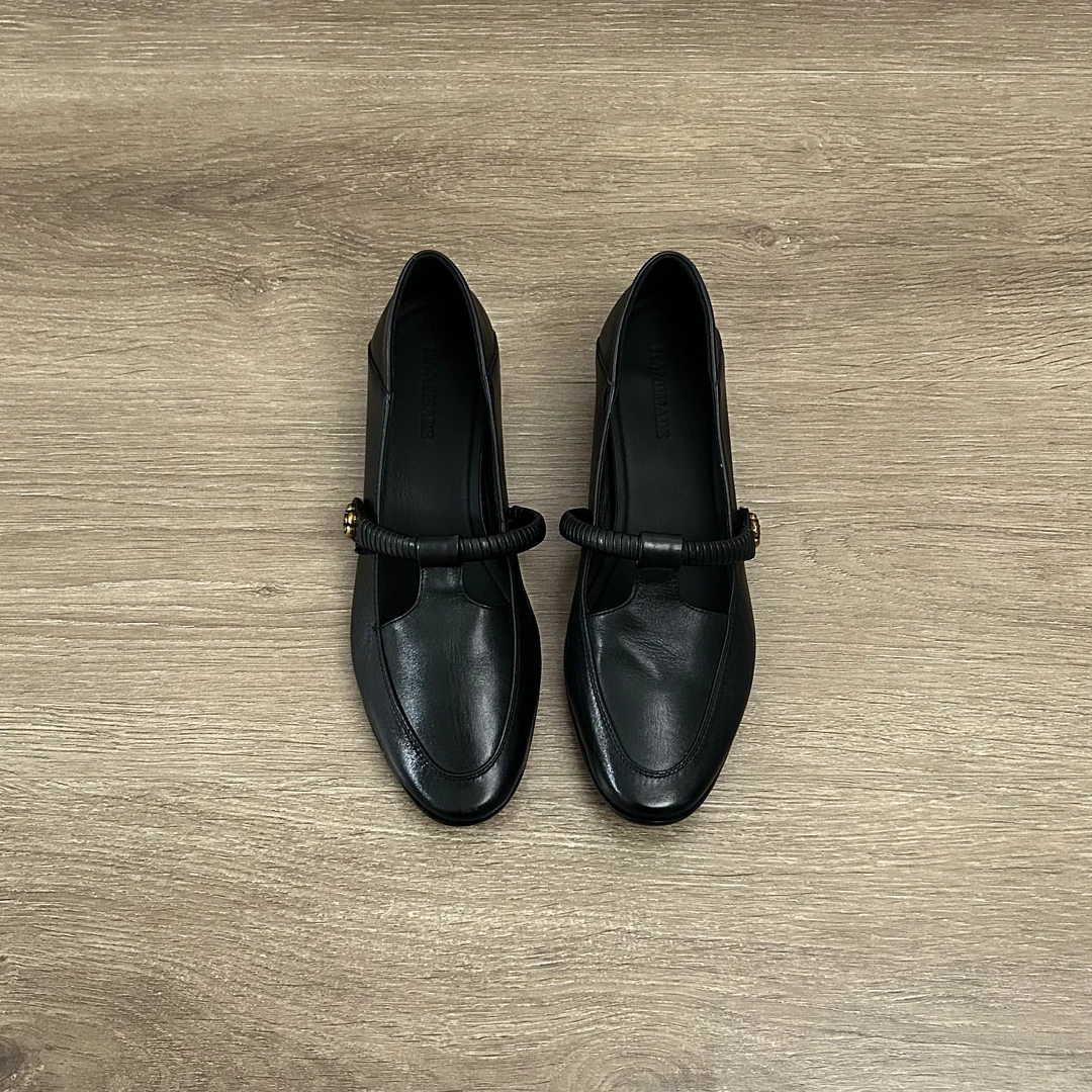 Dannyfrey【两种跟高】夏季英伦风圆头山茶花头层牛皮白搭女款鞋子