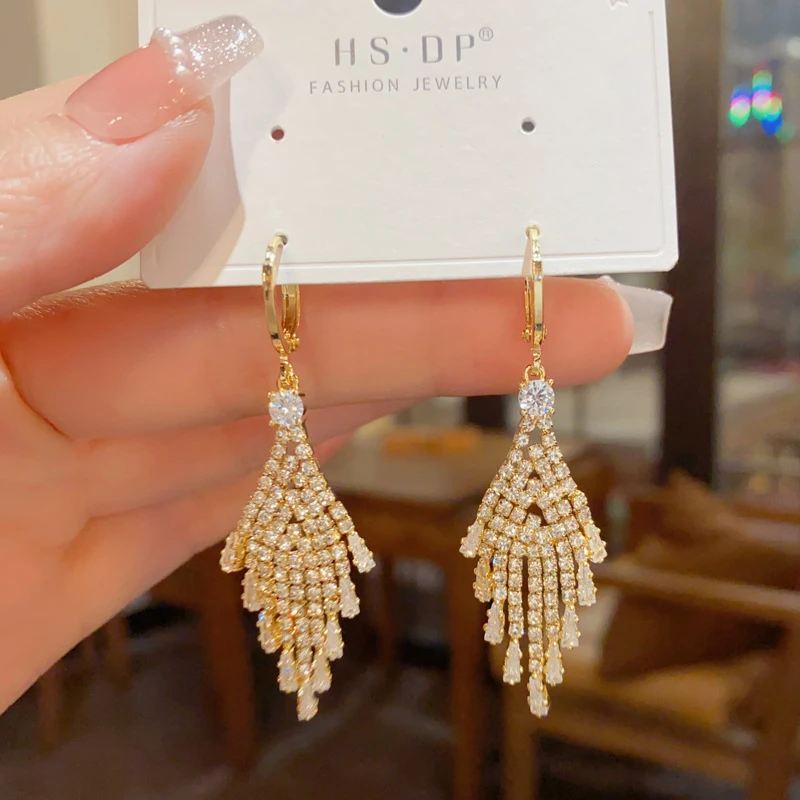 黄铜陶瓷耳饰 欧美个性时尚夸张满钻流苏耳扣女气质轻奢百搭高级