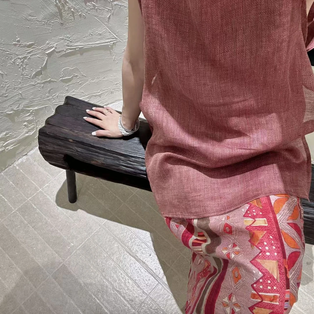 无袖圆领丝纯色宽松型女夏季背心气质上衣休闲复古中国风宽松