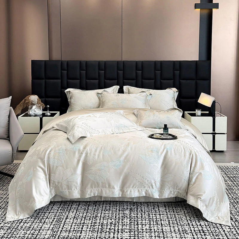 高级母婴A类长绒棉四件套贡缎提花被套全棉床单纯棉床笠床上用品