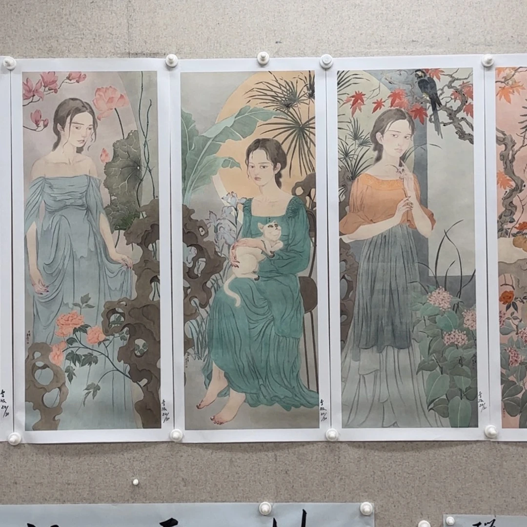 蟹***板国画李振 版画八条屏 24/30