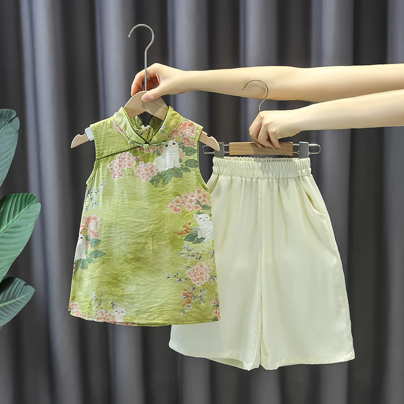 女童汉服夏季儿童中国风六一表演服宝宝唐装儿童新中式旗袍裙套装