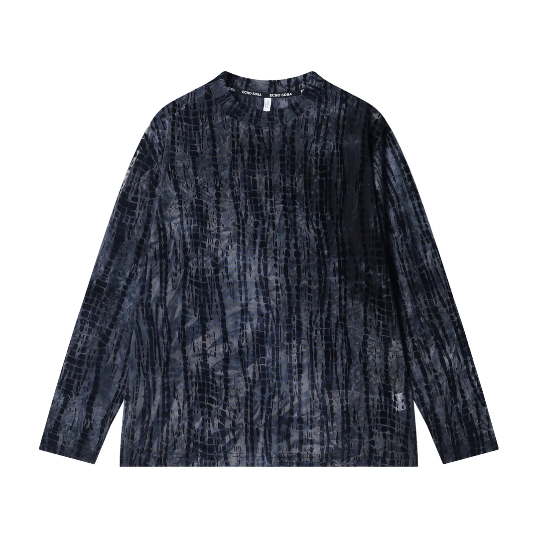 T2207新款时尚个性撞色立体圆领长袖T恤男女同款百搭简约套头上衣