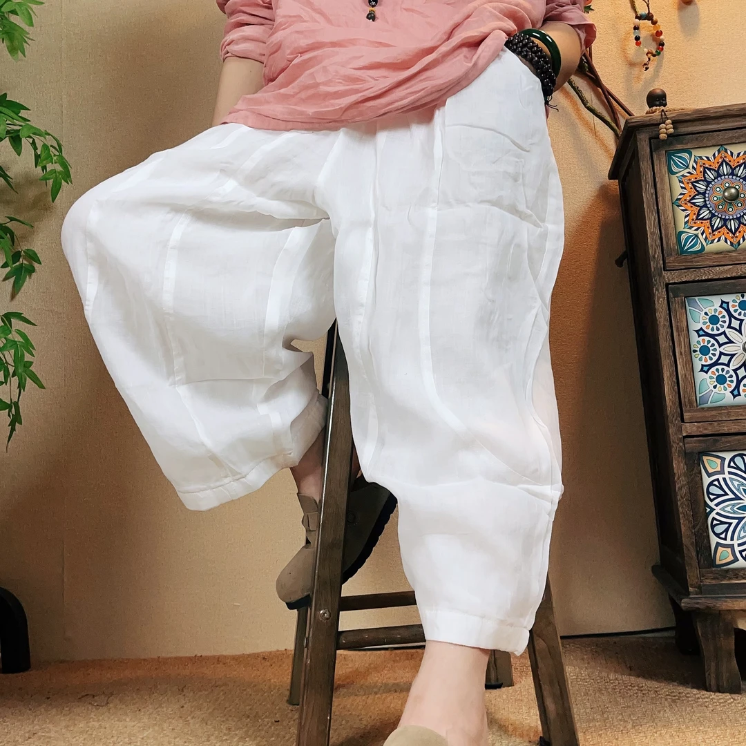 亚亚~【原创苎麻双层老爹裤】经典百搭休闲慵懒风遮肉双层老爹裤