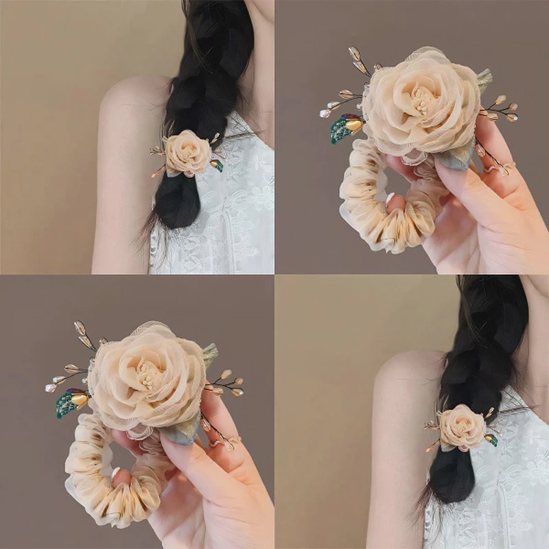 仙气温柔！玫瑰花发圈！精致女高级感气质发绳精致花朵皮筋扎头绳