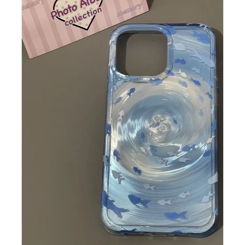 BANCAins风蓝渐变旋涡小鱼适用苹果16promax手机壳iPhone15/14/13
