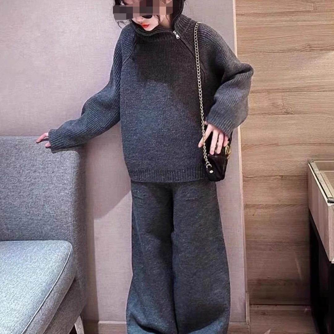 1130男女大童深灰色高领侧拉链毛衣【南二靠窗