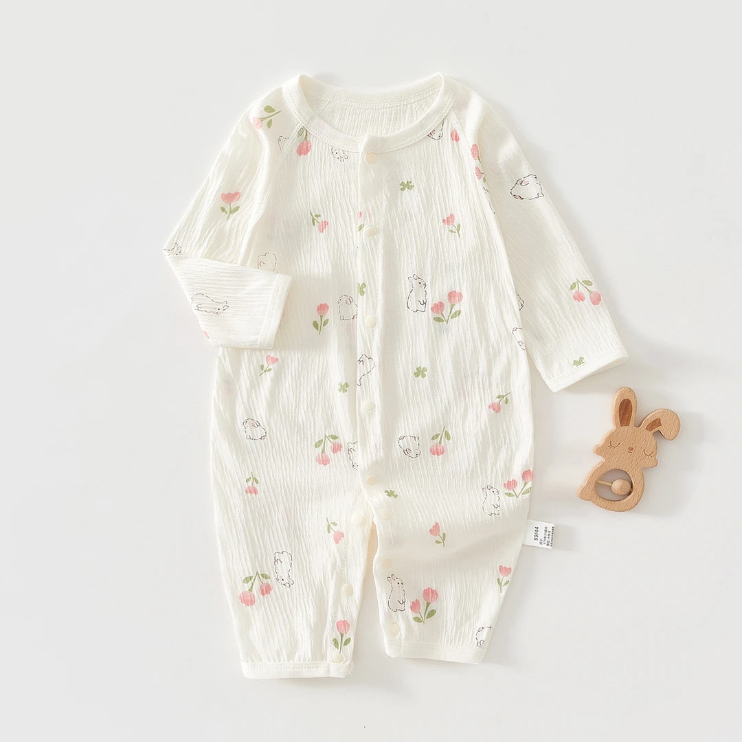 夏季婴儿薄款透气哈衣爬服长袖空调服男女宝夏装连体衣睡衣外出服