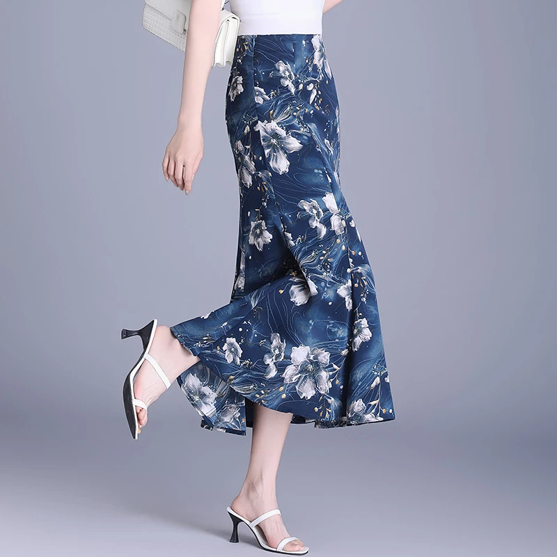印花半身裙女2025春夏季新款气质包臀显瘦鱼尾长裙高腰裙子a字裙