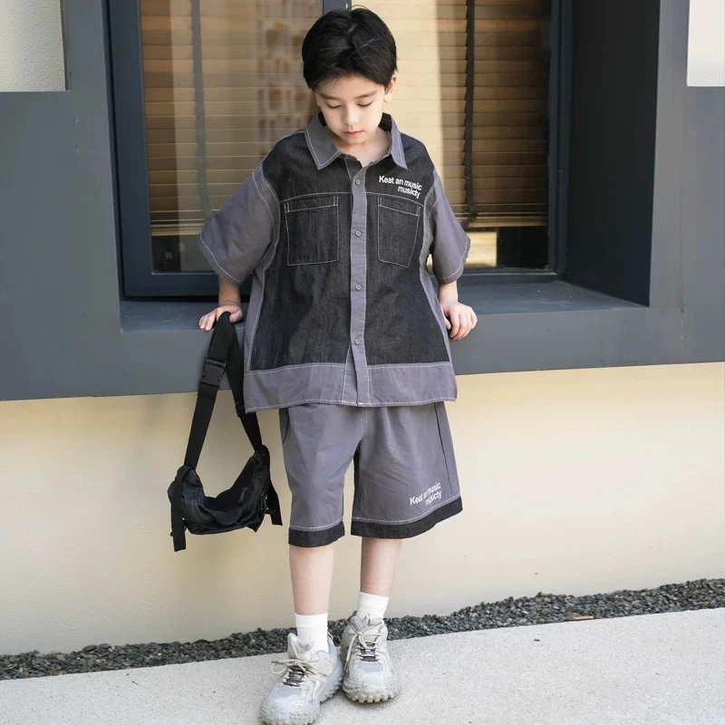 【杨少华服饰】夏季休闲套装男孩工装宽松韩版潮流炸街帅气Z01