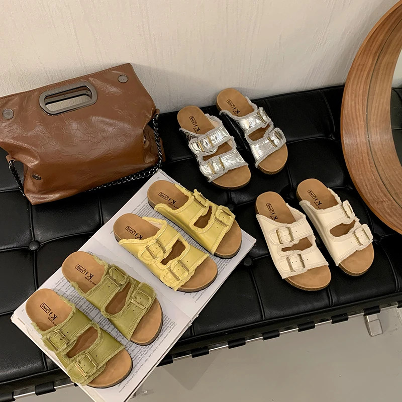 复古薄底勃肯半拖鞋女夏外穿2025新款仙女风流苏平底一字拖凉拖鞋