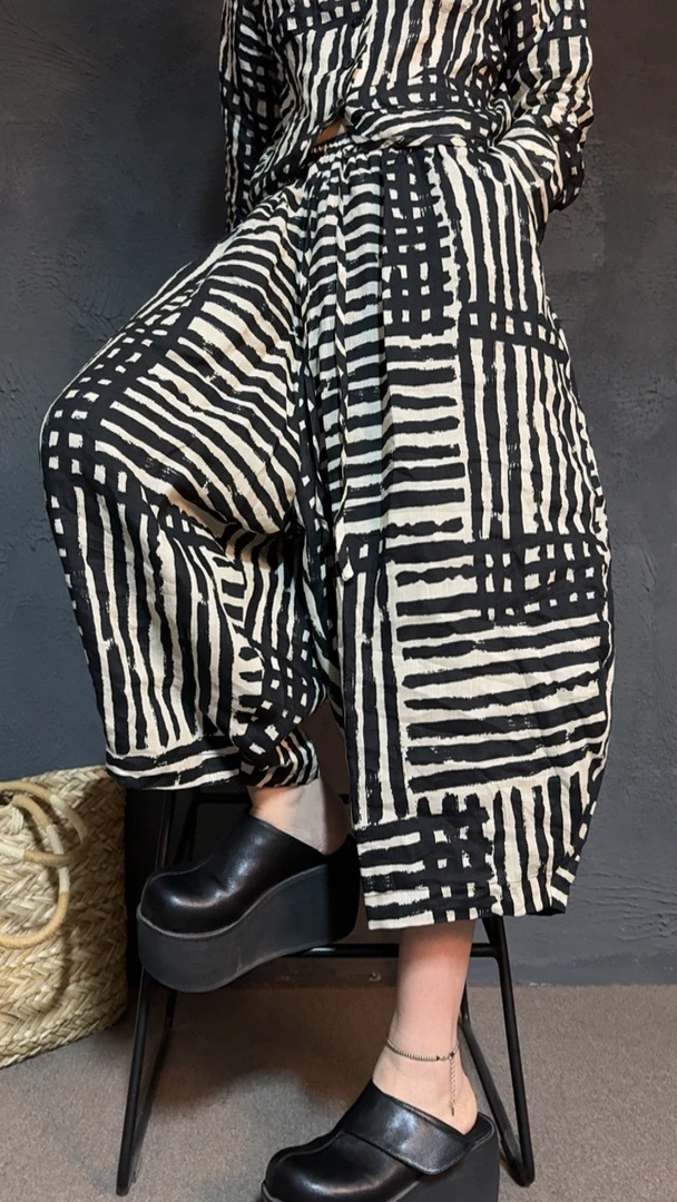 原创新款魔方黑白条纹苎麻短开衫【定制款】