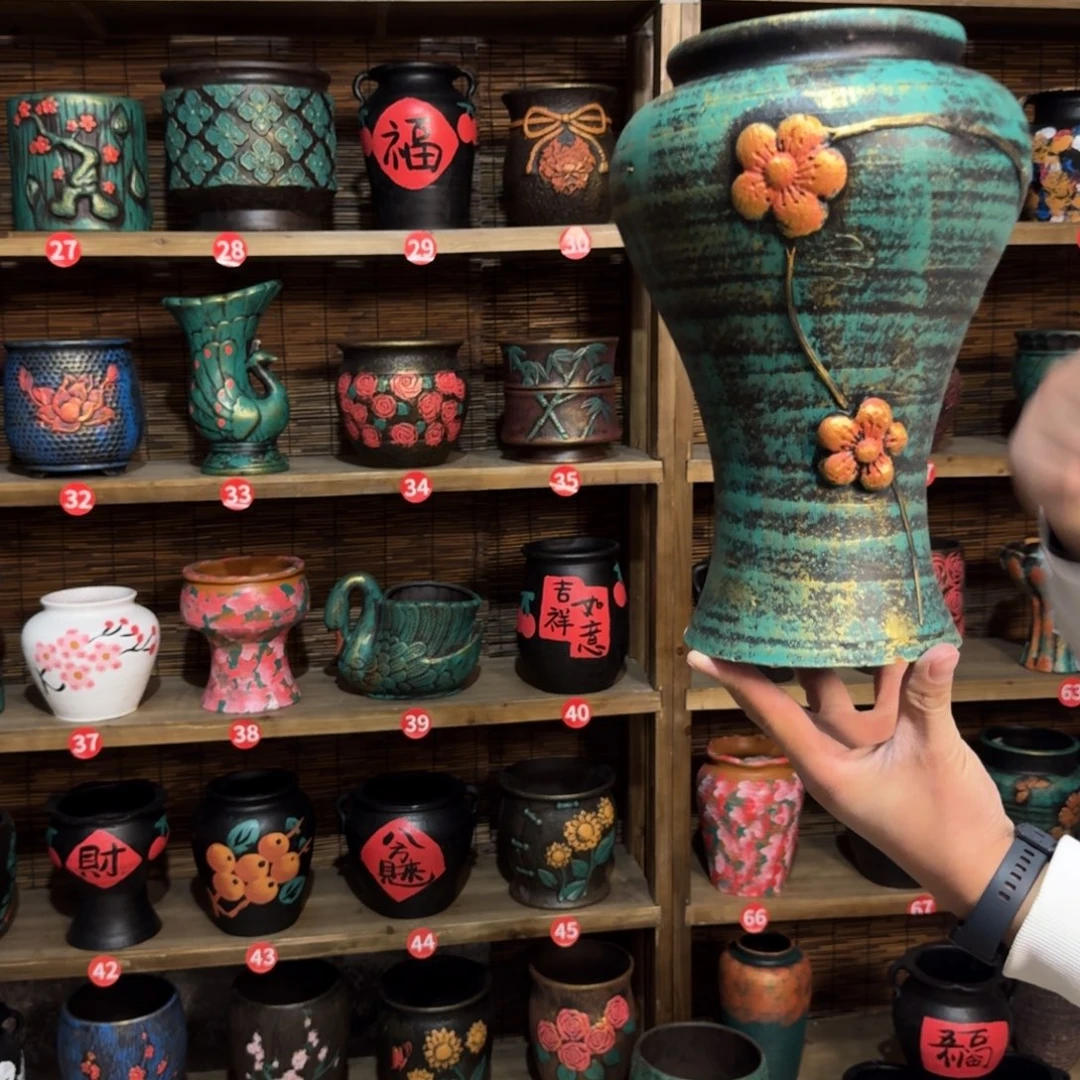 带孔高端浮雕花盆高度口径28-14