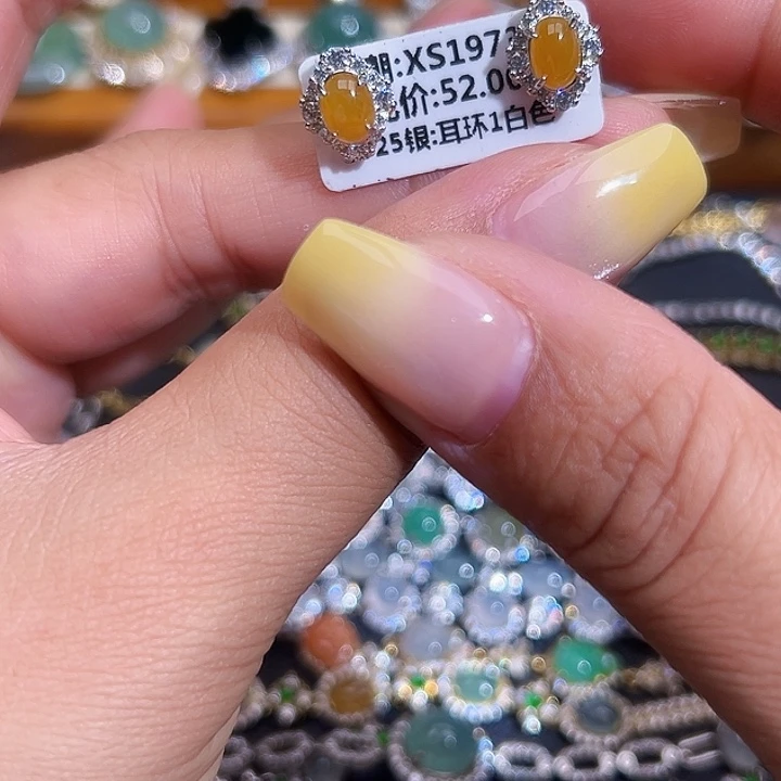 翡翠银S925镶嵌戒指缅甸天然A货翡翠耳钉