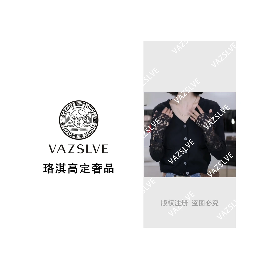 【VAZSLVE/珞淇高定】韩系新款蕾丝V领小开衫袖针织衫LK2505942