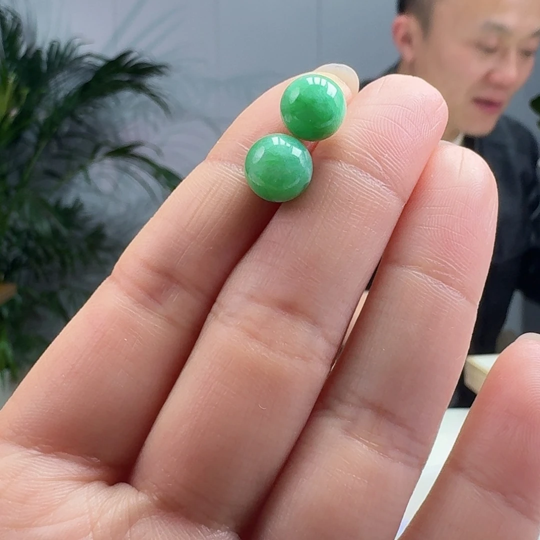 翡翠耳饰18K金镶嵌天然