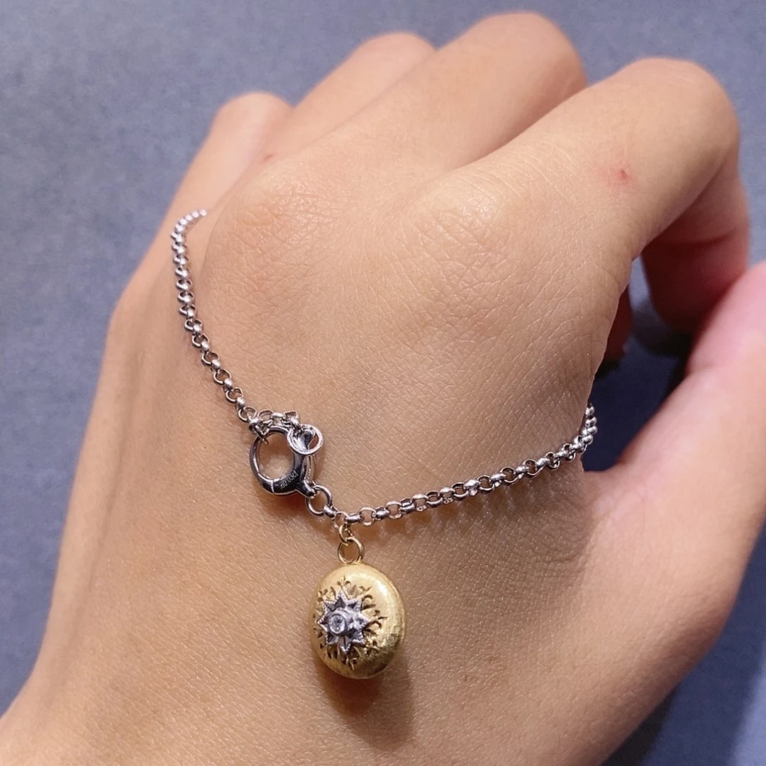 手链18K金镶嵌钻石黄白分色拉丝豆豆手链