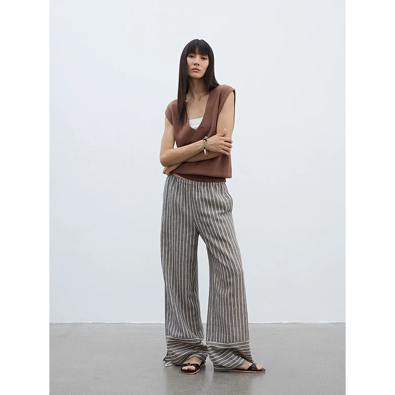 TDDP 松弛慵懒 宽松条纹裤垂感休闲长裤