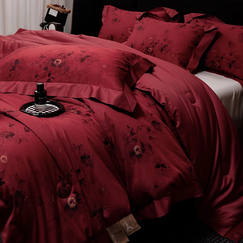 【枕套-楚瑶-野魅红】高精密贡缎色织提花轻奢丝滑高端全包枕套