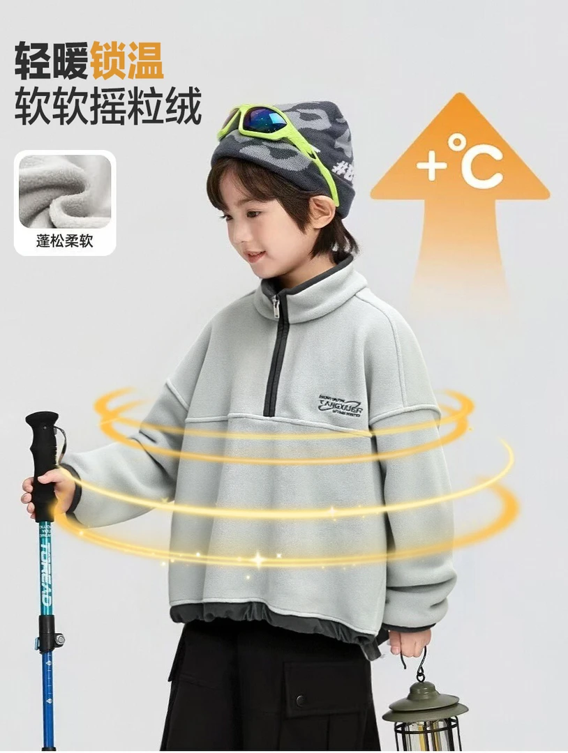 童装男童卫衣秋冬款2025新款儿童摇粒绒撞色立领半开拉链衣服