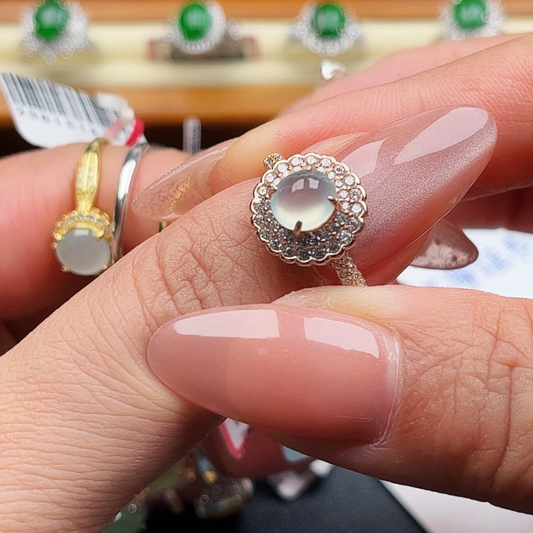 翡翠戒指银S925镶嵌緬甸天然A貨翡翠戒指