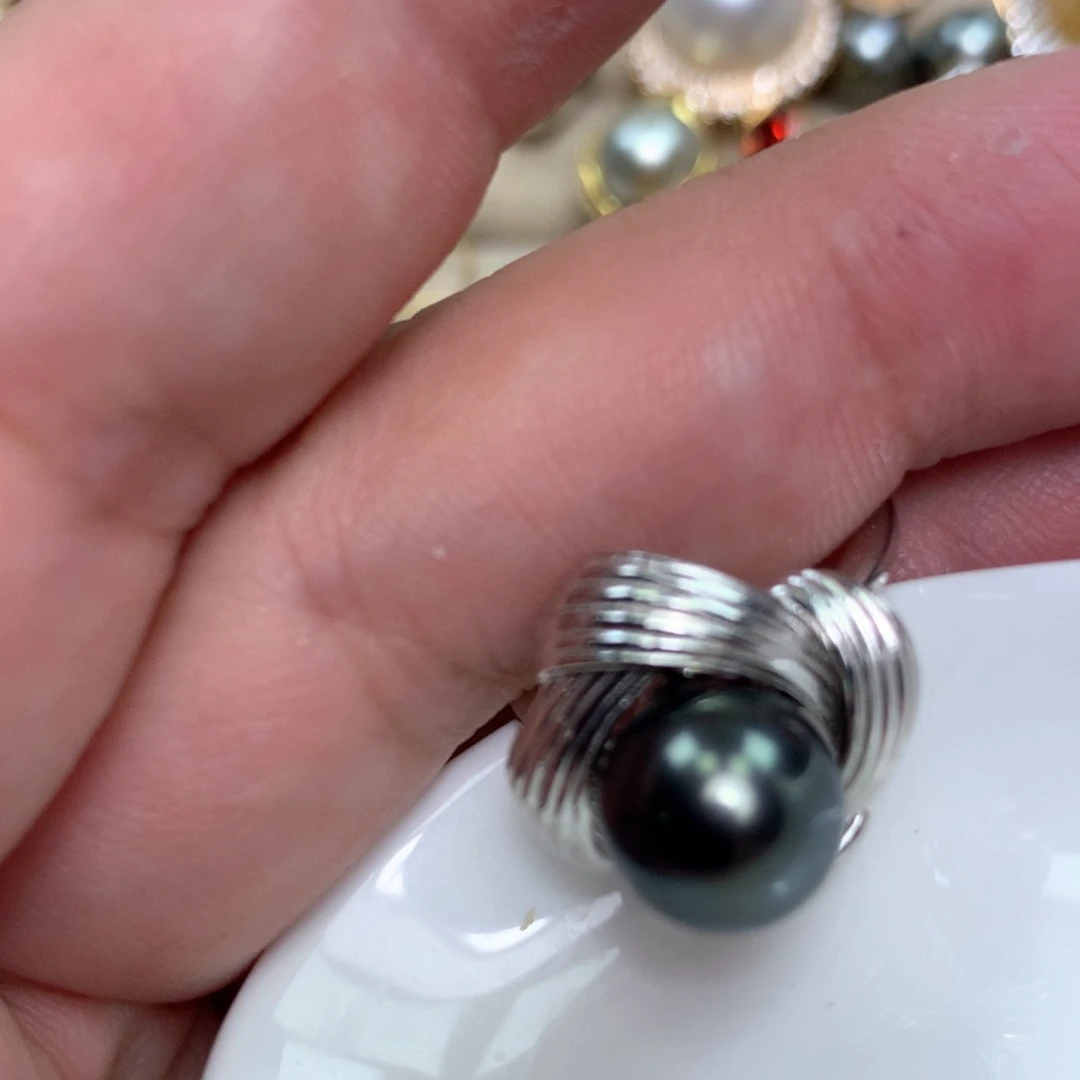 银S925镶嵌戒指海水珍珠