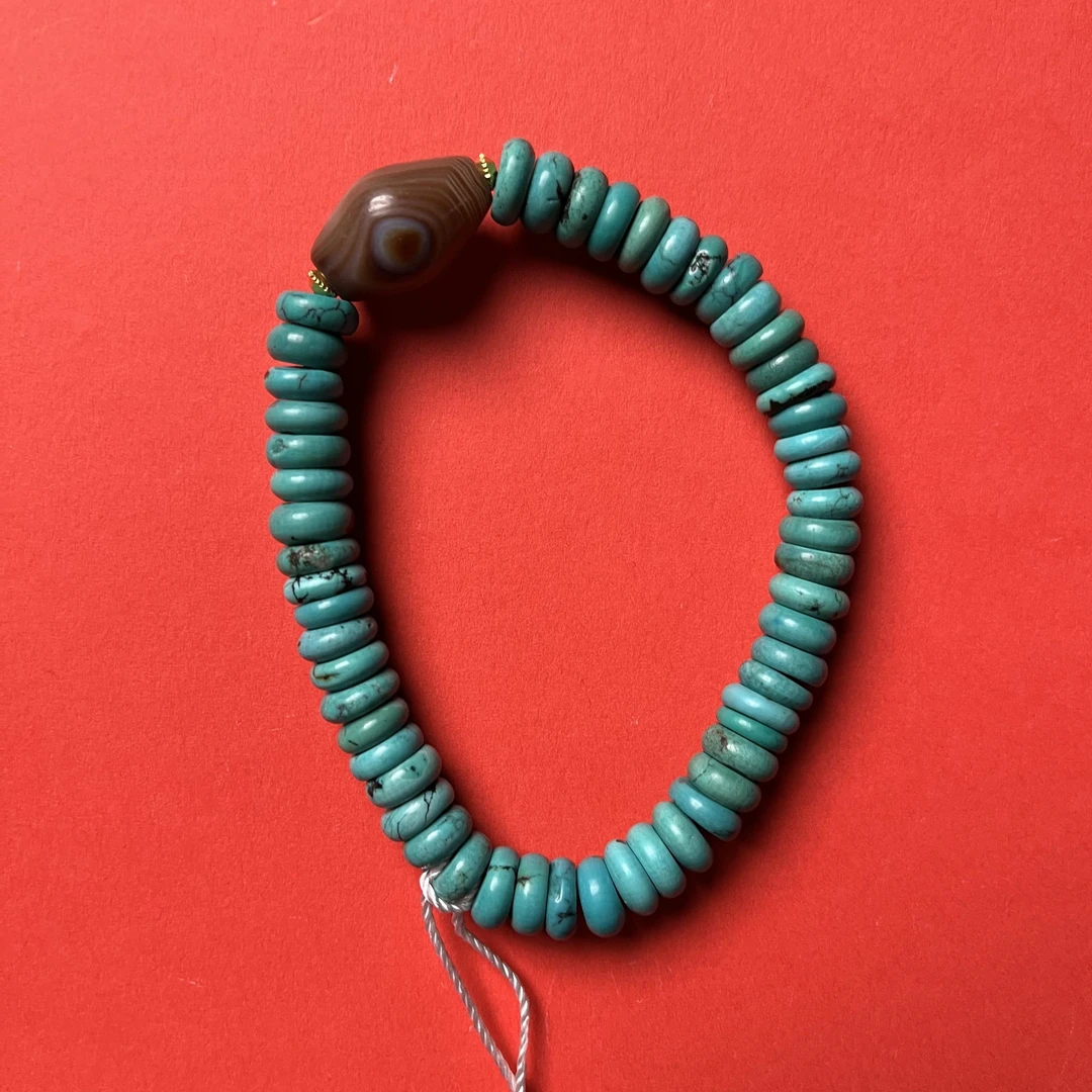老矿绿松手串+玛瑙配饰9764
