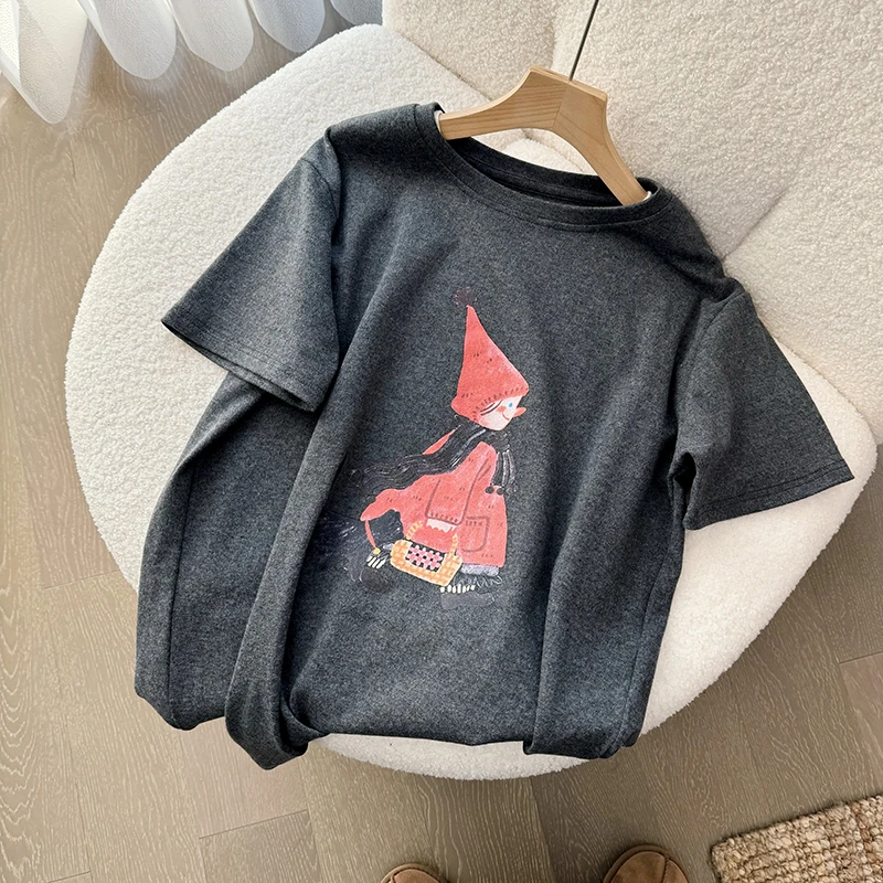 Julychee 新款加厚磨毛小红帽印花短袖T恤