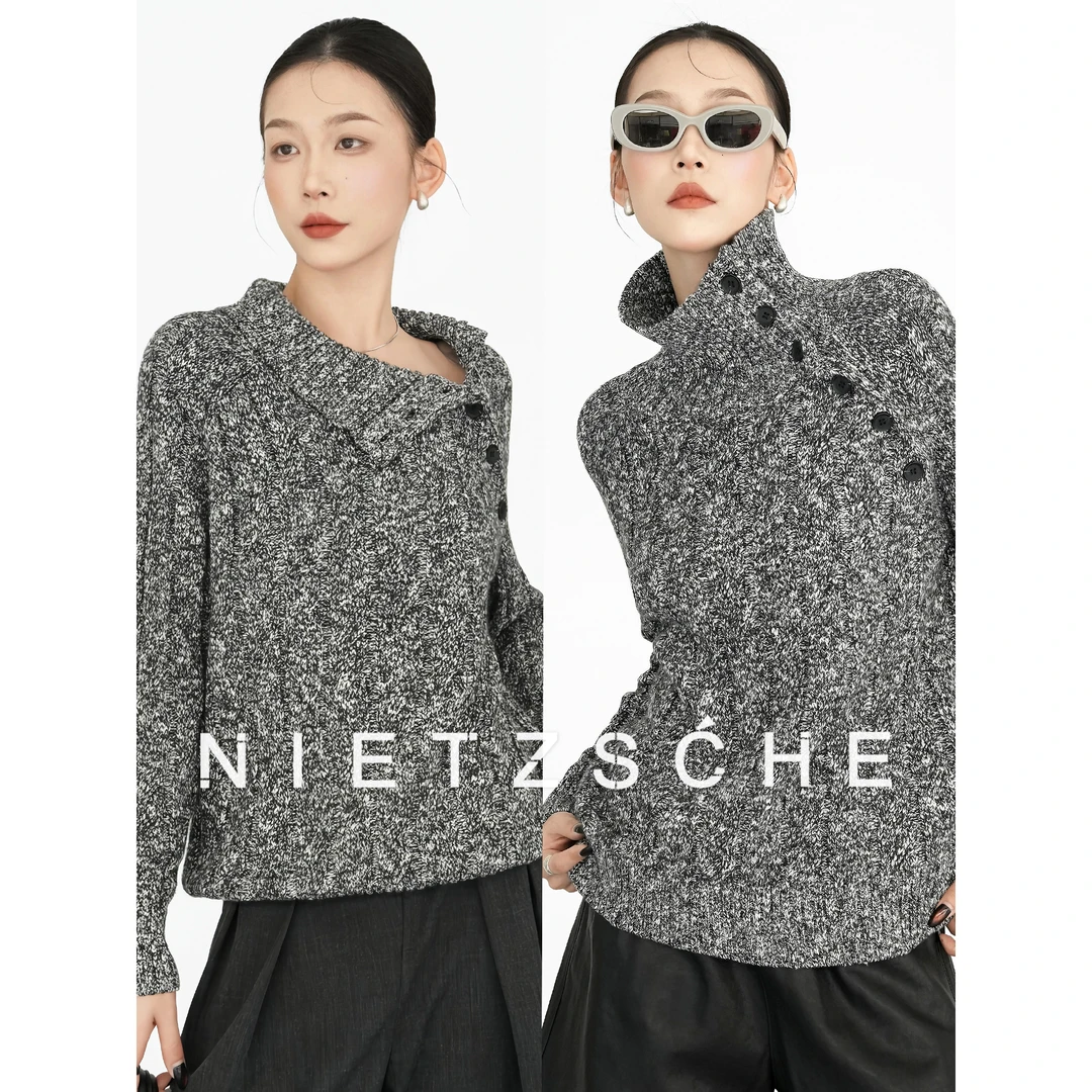 尼采 官方直营｜斜肩毛衣｜10羊绒x90羊毛 温柔斜肩极简毛衣81039