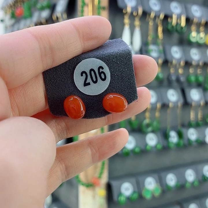 南红玛瑙18K金镶嵌耳饰