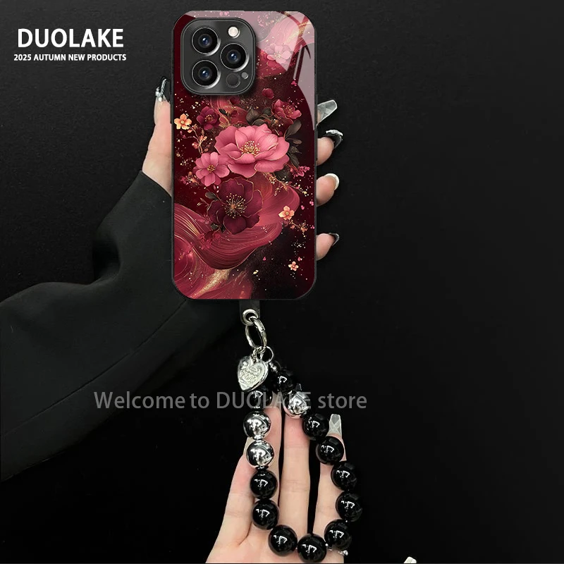 花开富贵适用苹果vivo华为oppo小米iPhone17电镀玻璃防摔手机壳