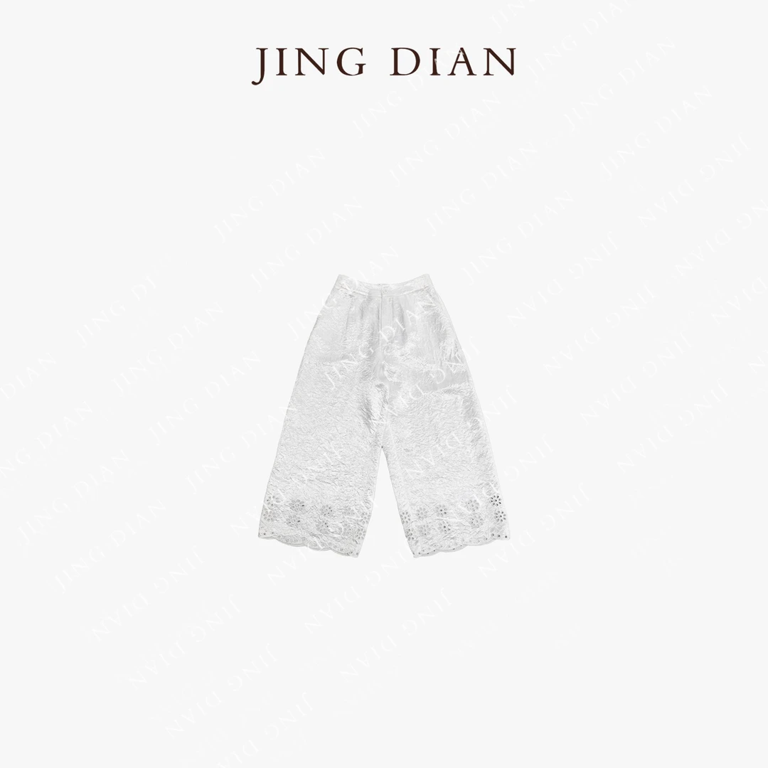 【JD】小众定制款白色醋酸裤脚镂空花边裤