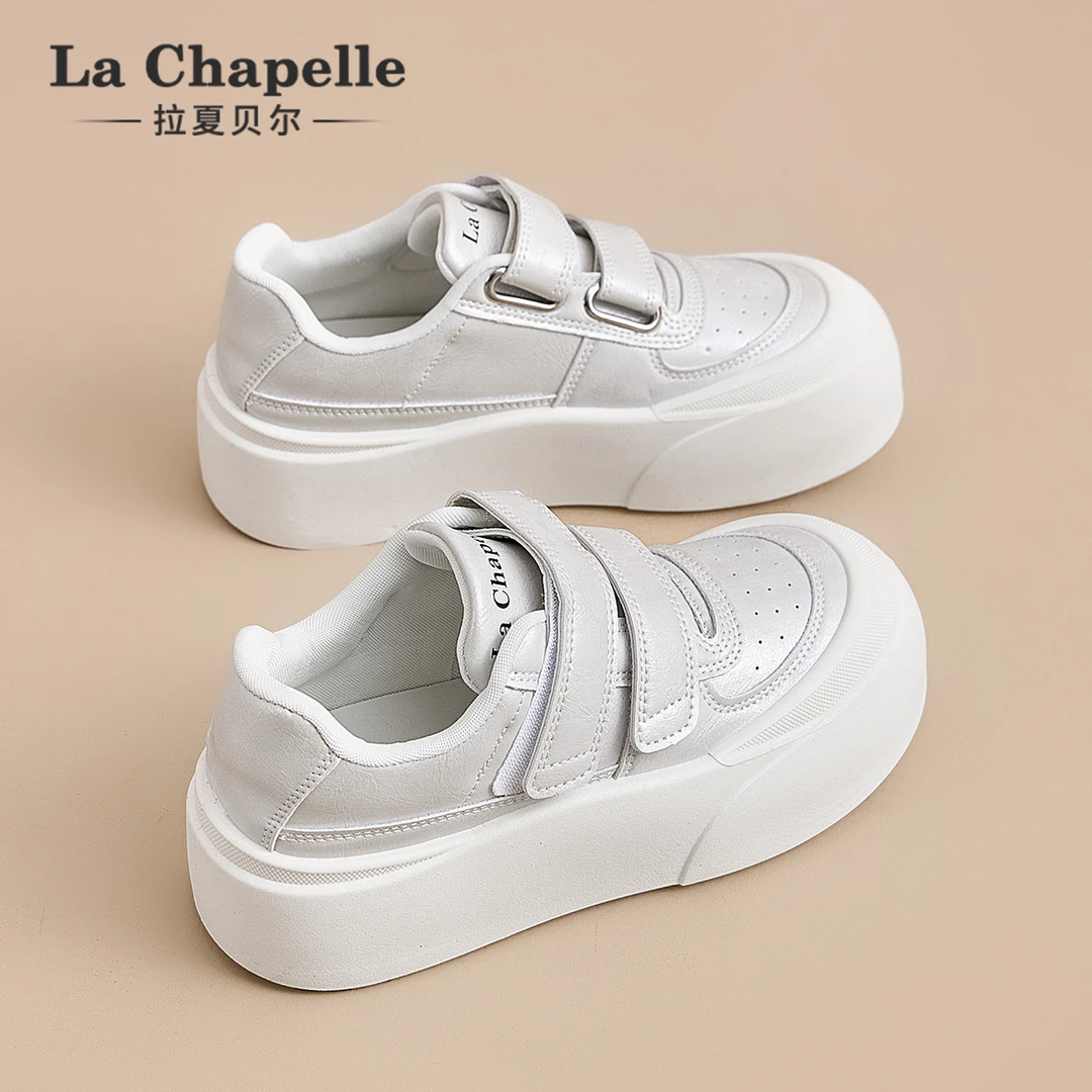 拉夏贝尔魔术贴小白鞋女2025新款冬季大头面包休闲鞋轻便厚底板鞋