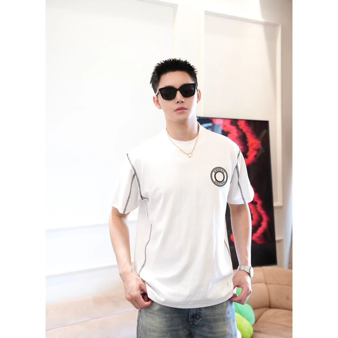 SAM 【徽标明线】轻奢质感夏季液氨棉舒适撞色明线圆领高品质短袖