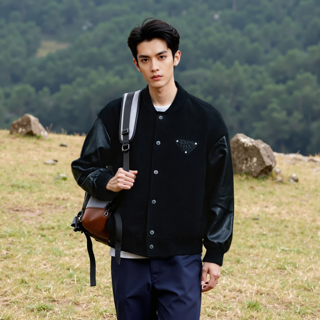 2025男士夹克秋冬新款个性时尚潮流百搭休闲重工拼接外套