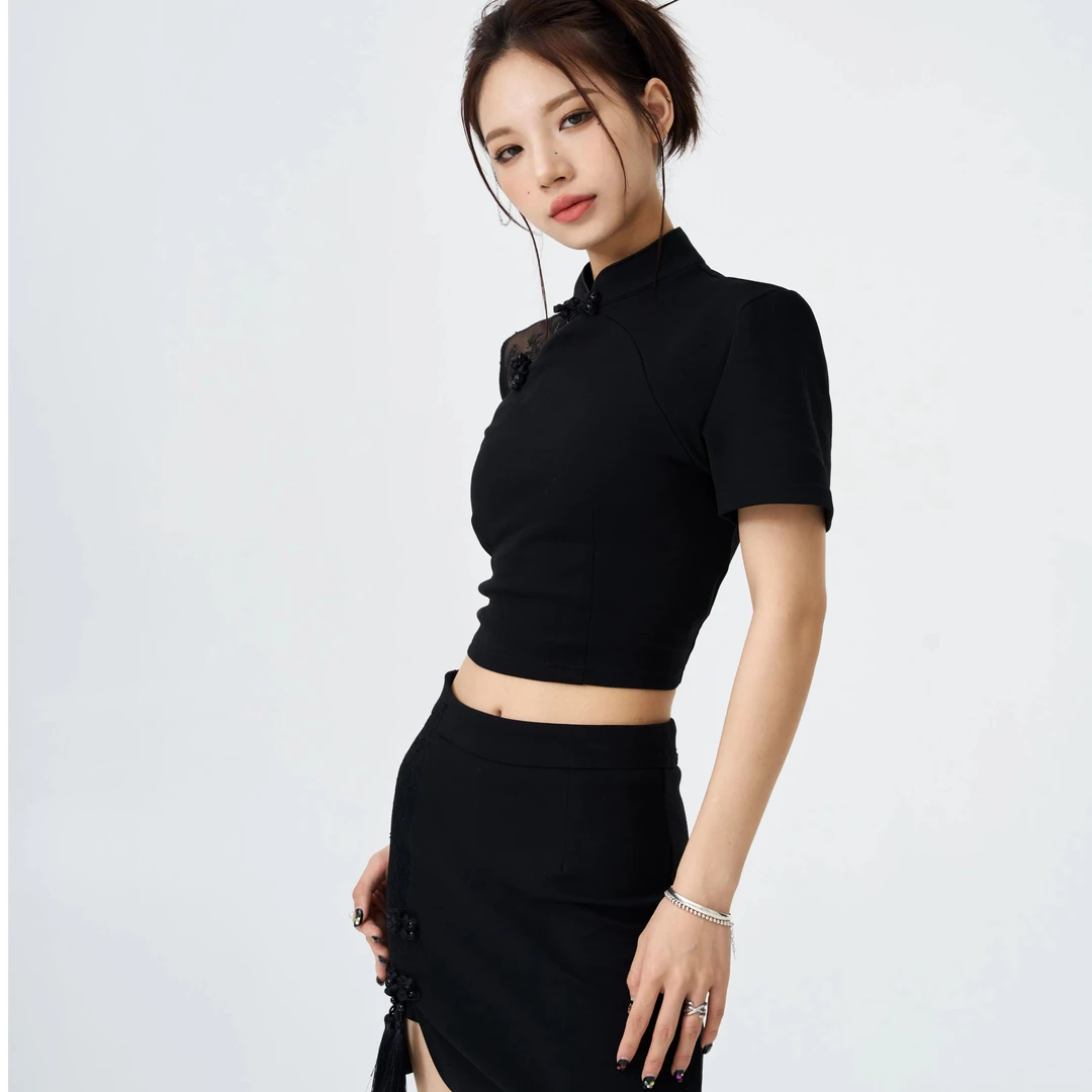 YN-SHUZE小众设计师修身显瘦百搭高街休闲短T套装YNC-230063