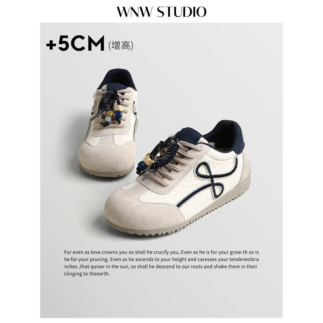 【唯女王】真皮厚底德训鞋女款2025新款秋季薄款增高轻便运动板鞋