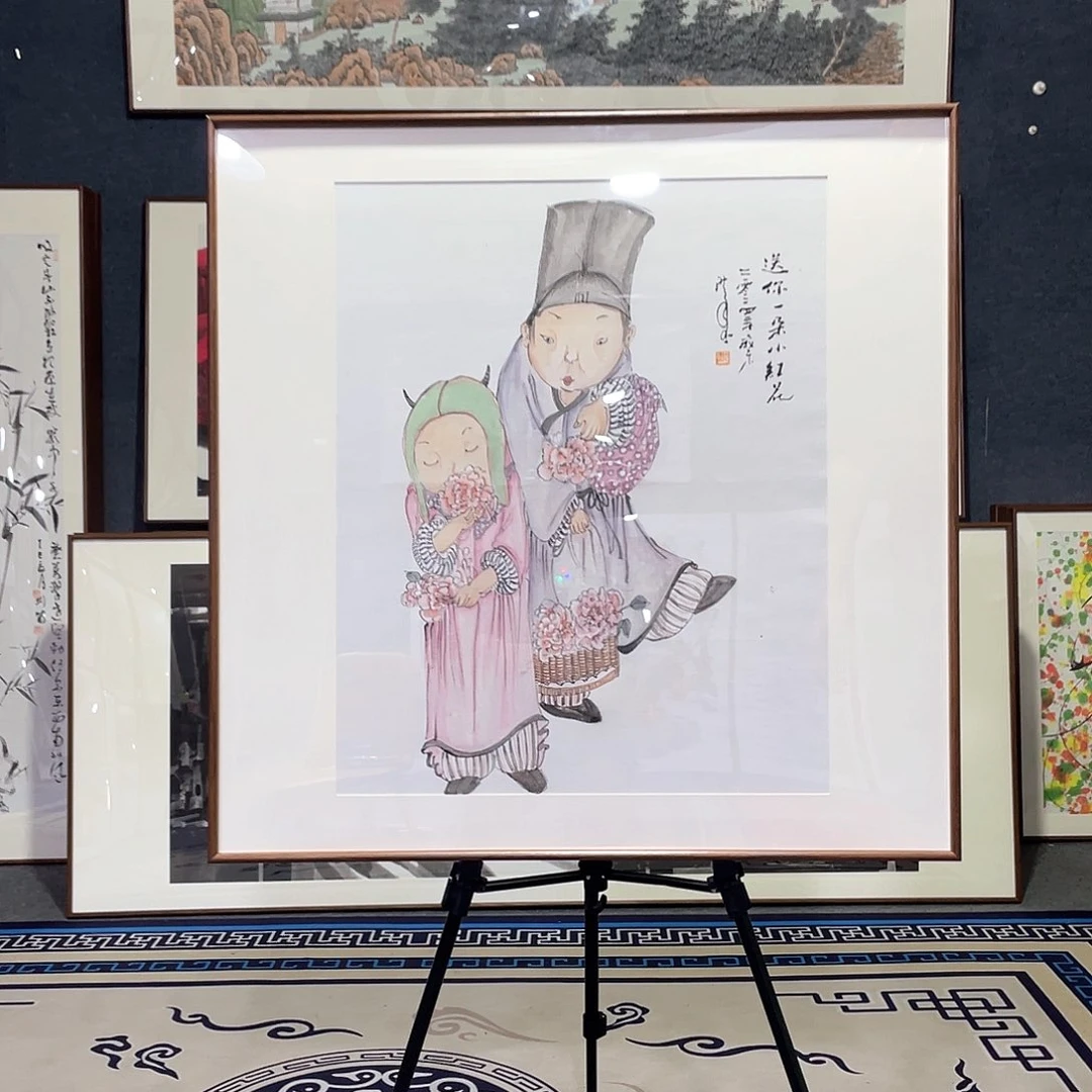 国画手绘画作品带框