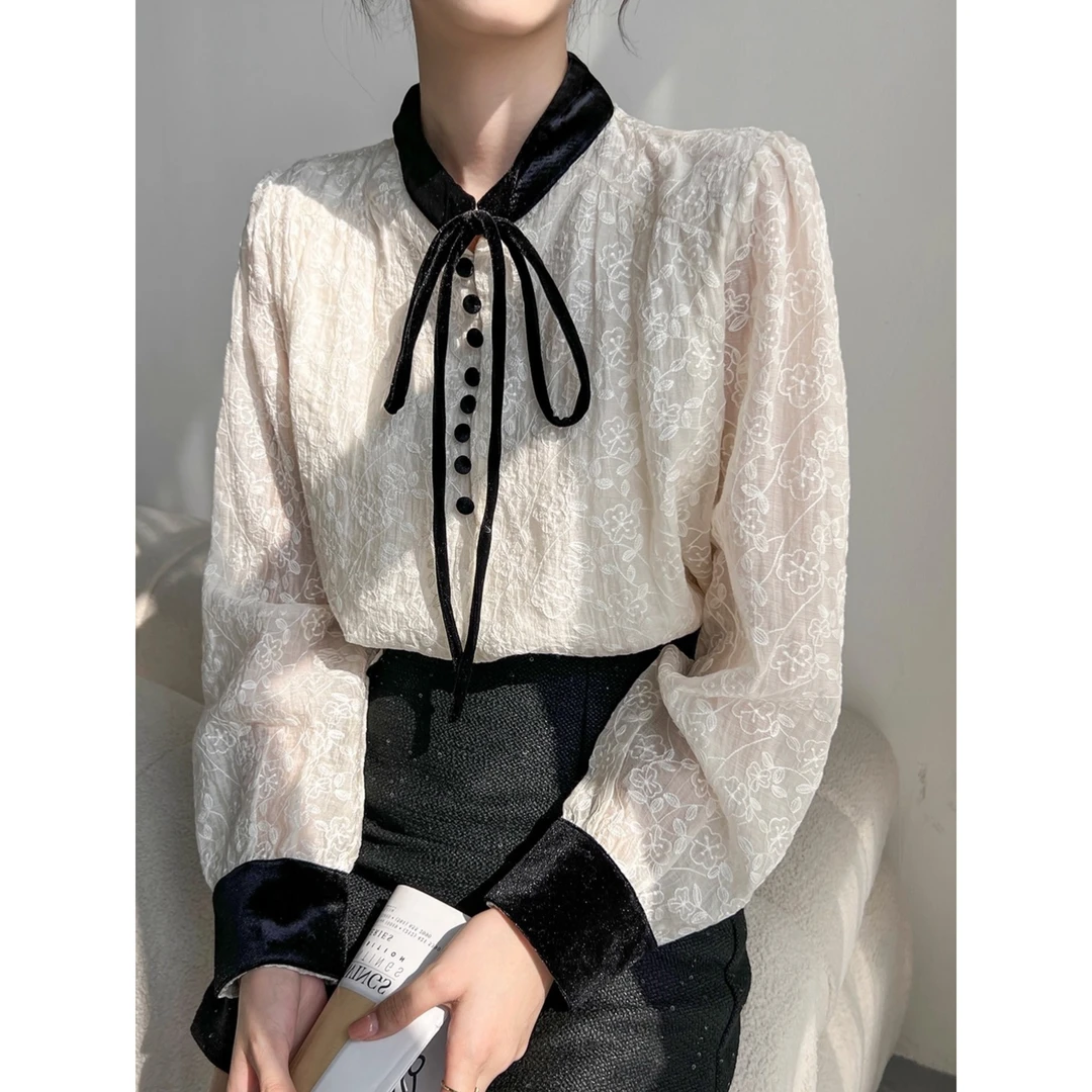 半高领打底衫2025新款女内搭早秋季法式丝绒拼接长袖t恤外穿上衣