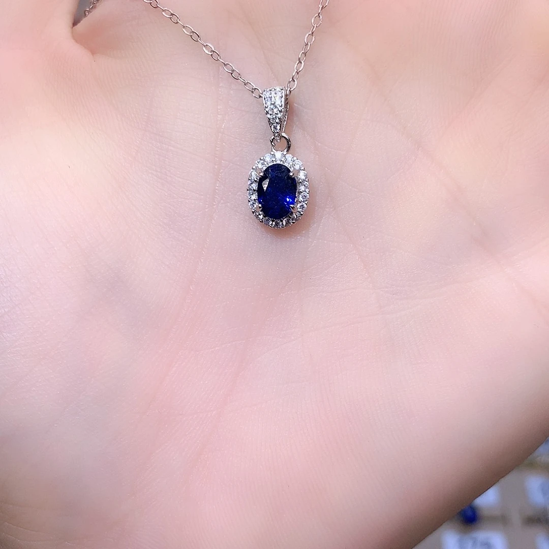 蓝宝石吊坠(赠链)银S925镶嵌银色57
