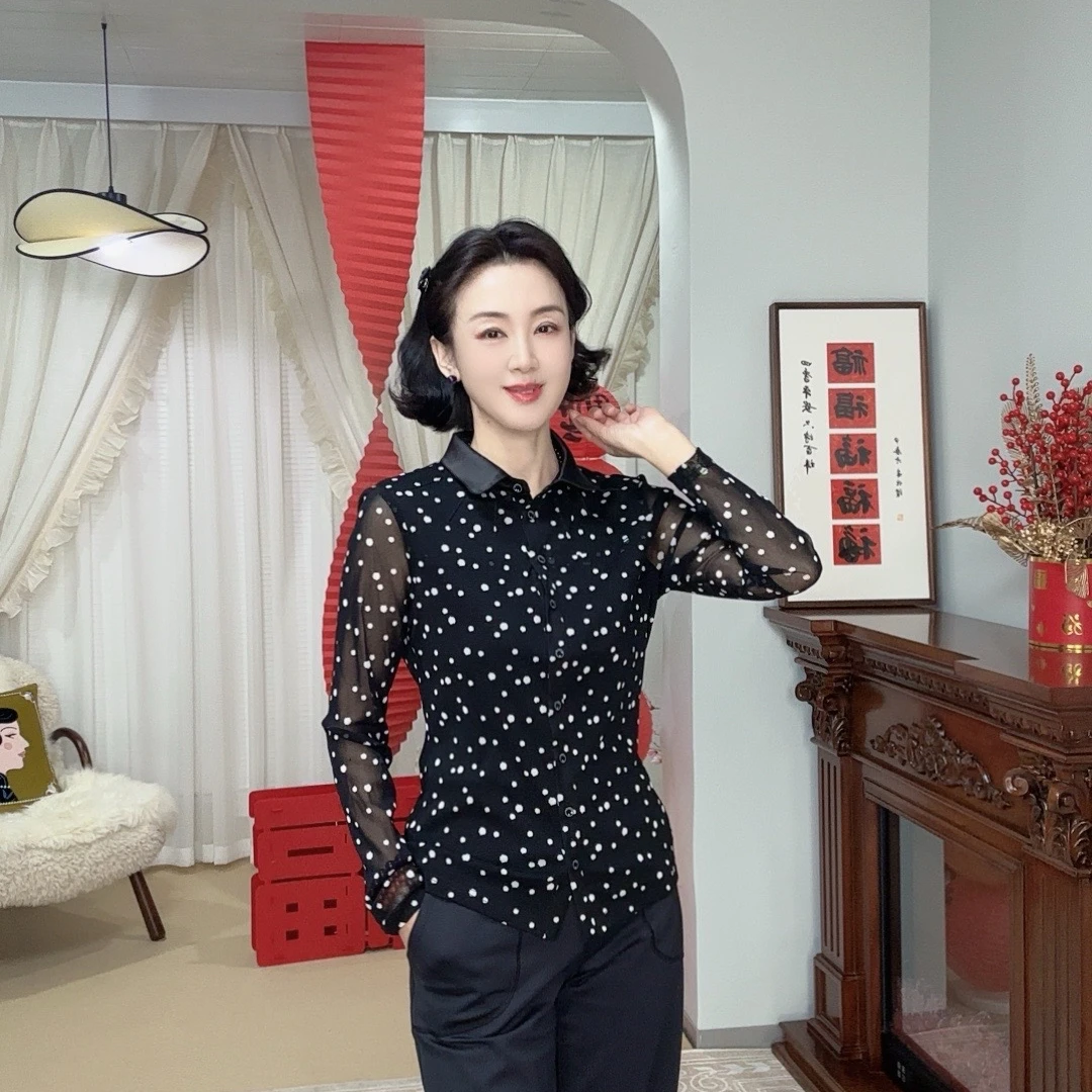 YL-812网纱衬衣 时尚复古休闲衬衫 显瘦长袖印花上衣