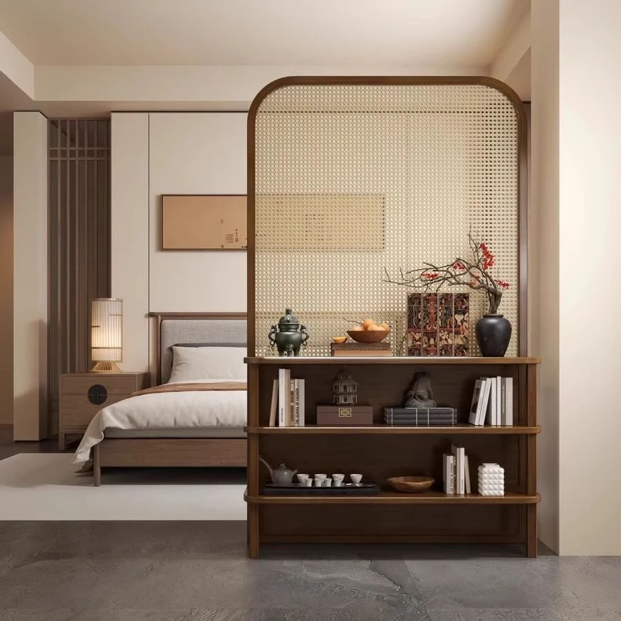 屏风置物架玄关藤编客厅遮挡入户正对门可移动中式实木穿堂风隔断