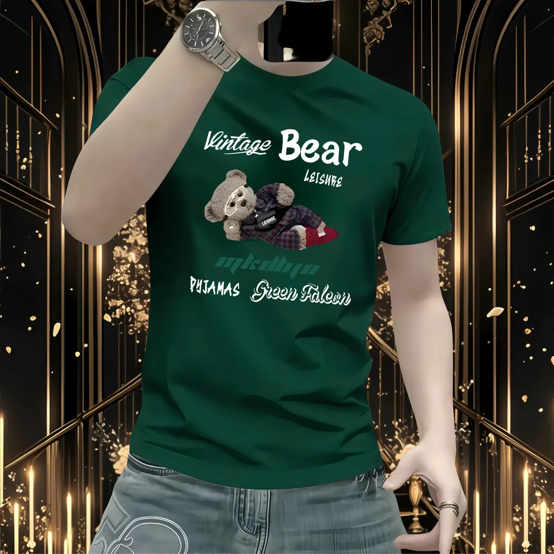 2025新款夏季穿搭帅气休闲短袖修身圆领印花潮流纯棉短袖个性半袖