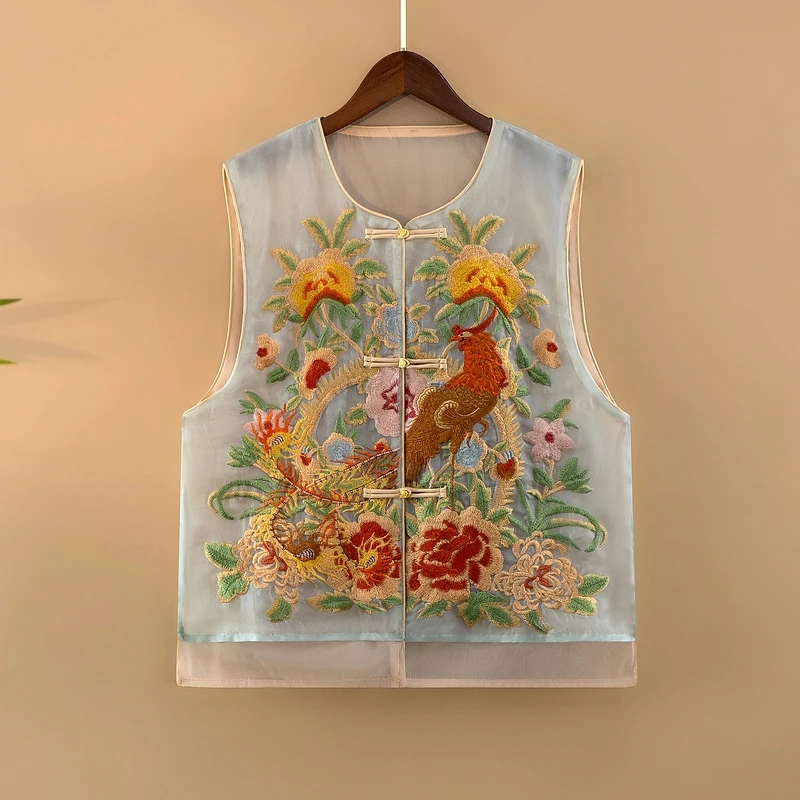 【栖凤】夏季2025新款马甲女装新中式圆领重工绣花薄款气质上衣马夹